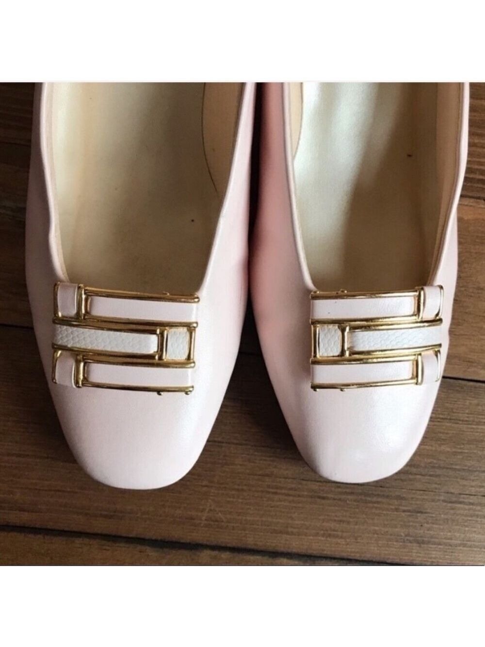 Vintage 70s closed buckle toe blush chunky block 60s heels size 8 - Picture 4 of 9